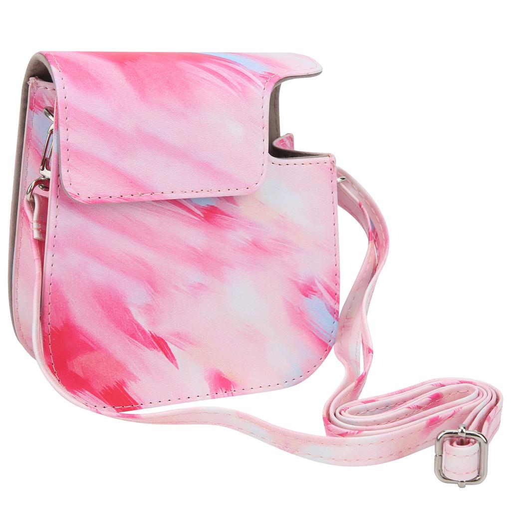 Pink Stripe Pattern PU Leather Camera Protective Case Shoulder Strap Camera Bag Fit for Fujifilm mini 11 9