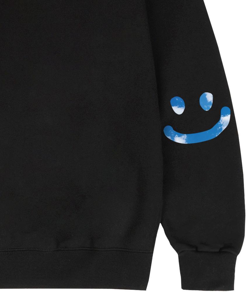 GRAVER [Unisex] Elbow Sky Cloud Drawing Smile Sweatshirt_Black