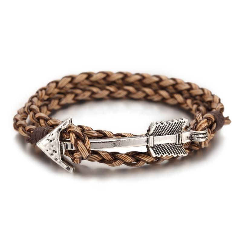 Arrival Multilayer charm leather Vintage Bronze Arrow bracelet anchor bracelet for men women lovers' gift
