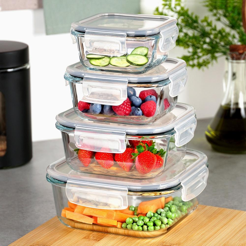 4X Heat-Resistant Glass Kitchen Food Containers Set