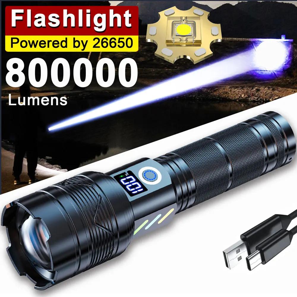 High Power Strong Light Flashlight Rechargeable Long Range USB Charging 26650 Battery Outdoor Telescopic Zoom Super Bright Torch