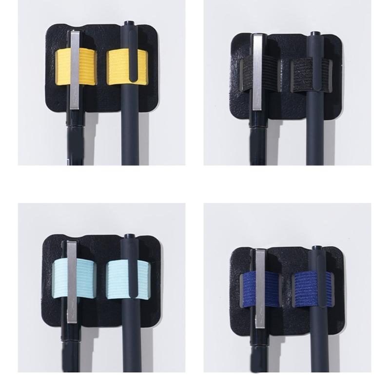 2Pcs Double Slots Leather Pen Organiser Adhesive Pen Organiser with Double Elastic Bands for Hardcover Notebook Planner