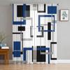 Abstract Geometry Squares Modern Art Blue Tulle Curtains Living Room Kitchen Window Decoration Chiffon Voile Sheer Curtain