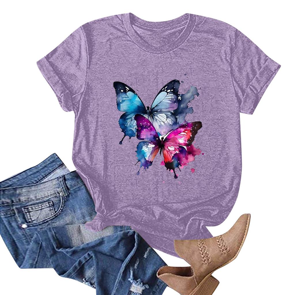 Женская мода, повседневный пуловер с круглым вырезом и принтом, футболка с короткими рукавами, топ