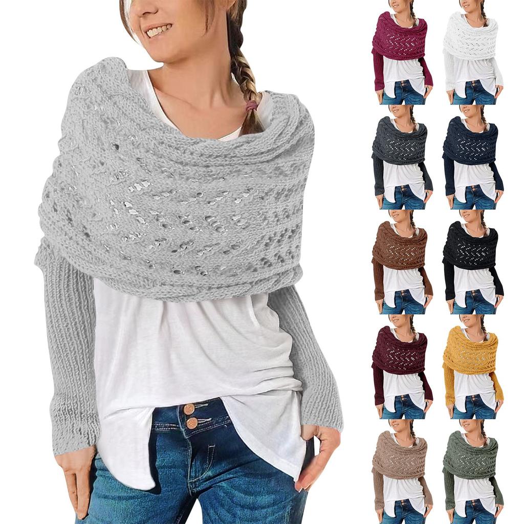 Multifunctional Scarf With Sleeves For Women, Knitted Scarf Sweater Wrap With Sleeves, Boho Pashmina Scarf Cape