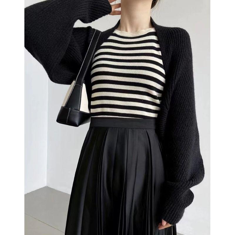 Толстый Премиальный Элегантный Жилет Вязаный Кардиган Женский Осень Зима Рукав Летучая Мышь Укороченная Накидка