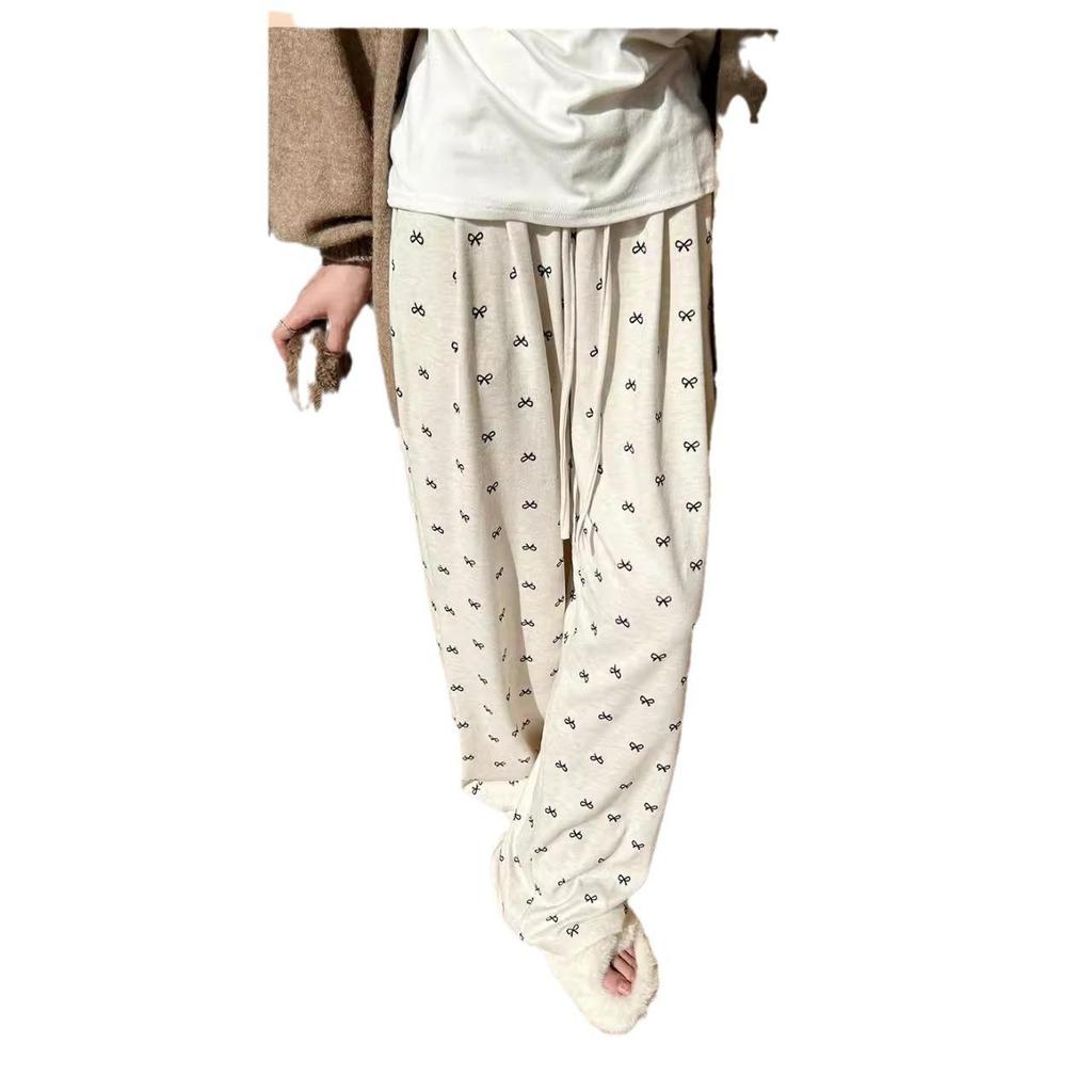 Корейские ретро брюки с бантом, с высокой талией, широкими штанинами, из шелковистой ткани для женщин