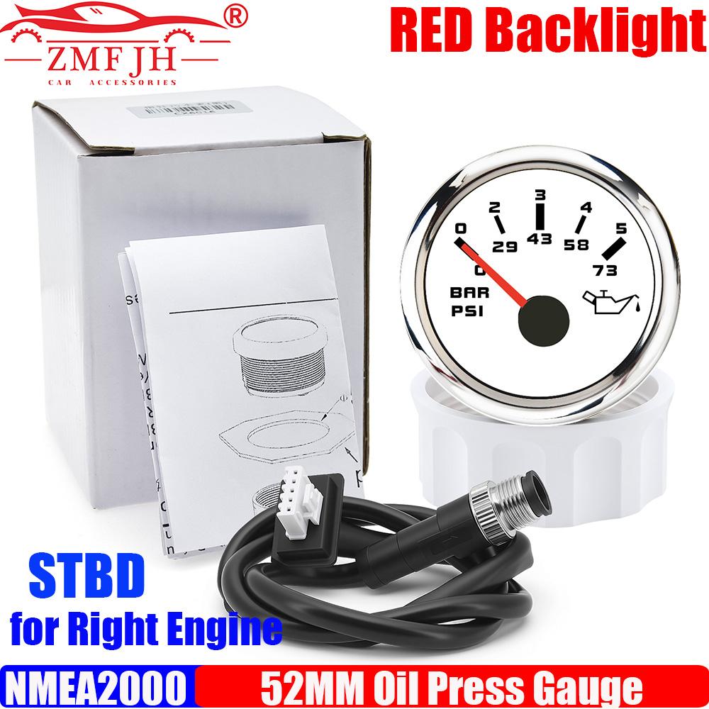 ZMFJH NMEA2000 52MM Oil Pressure Gauge M12 Plug 0-10Bar,0-145PSI Oil Press Meter PORT STBD Red LED for Marine Boat Yacht Vessel