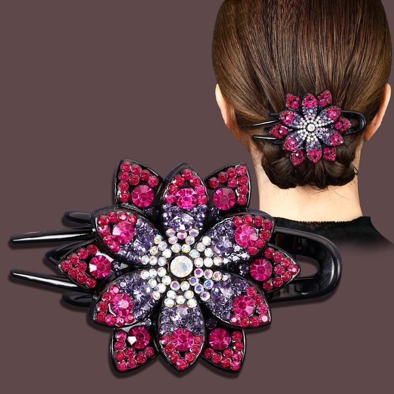Fashion Flower Large Clip Mom Hair Accessories Hair Clips Simple Rhinestone Diamond Plate Hair Duckbill Clip