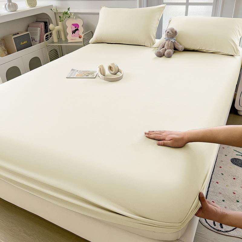 2025Solid Color Bed Sheet Single Piece Skin-Friendly Plain Bed Cover Bed Sheet Non-Slip Mattress Protector