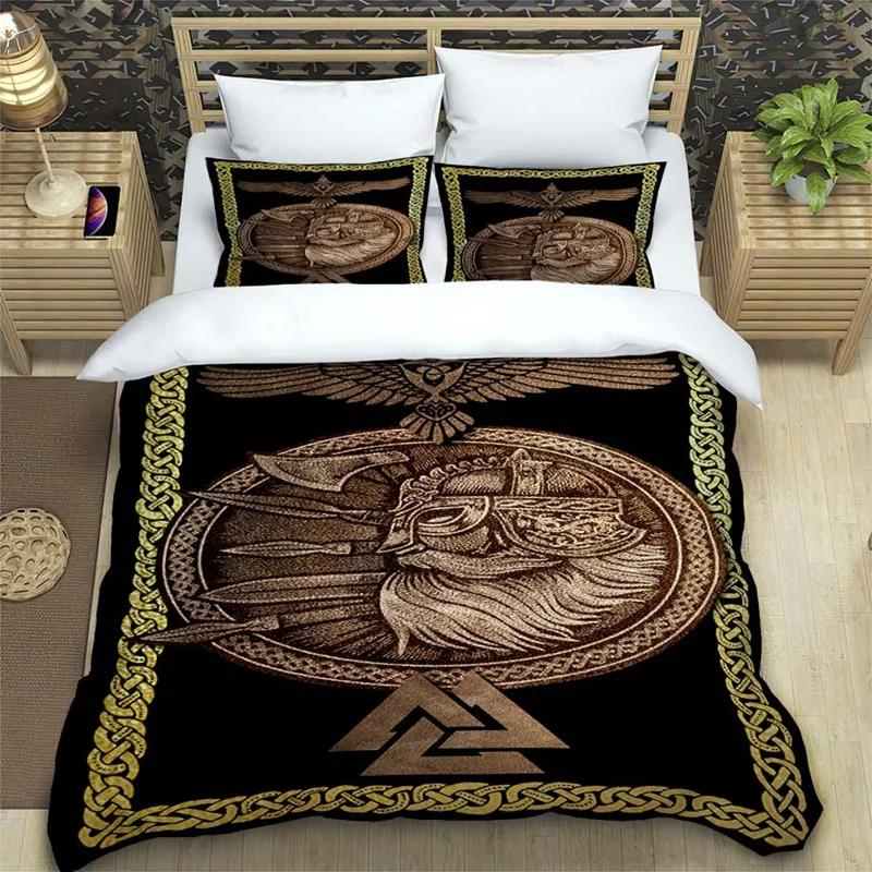 Пододеяльник Viking King Скандинавские фольклорные мотивы Комплект постельного белья Микрофибра Северная германская культура Мьёльнир Одеяло Покрывало