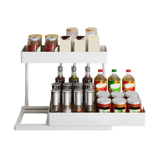 Kitchen Cabinet Pull-Out Storage Rack Under-Sink Organizer Large Capacity 2 Tier L-Shape Easy Installation
