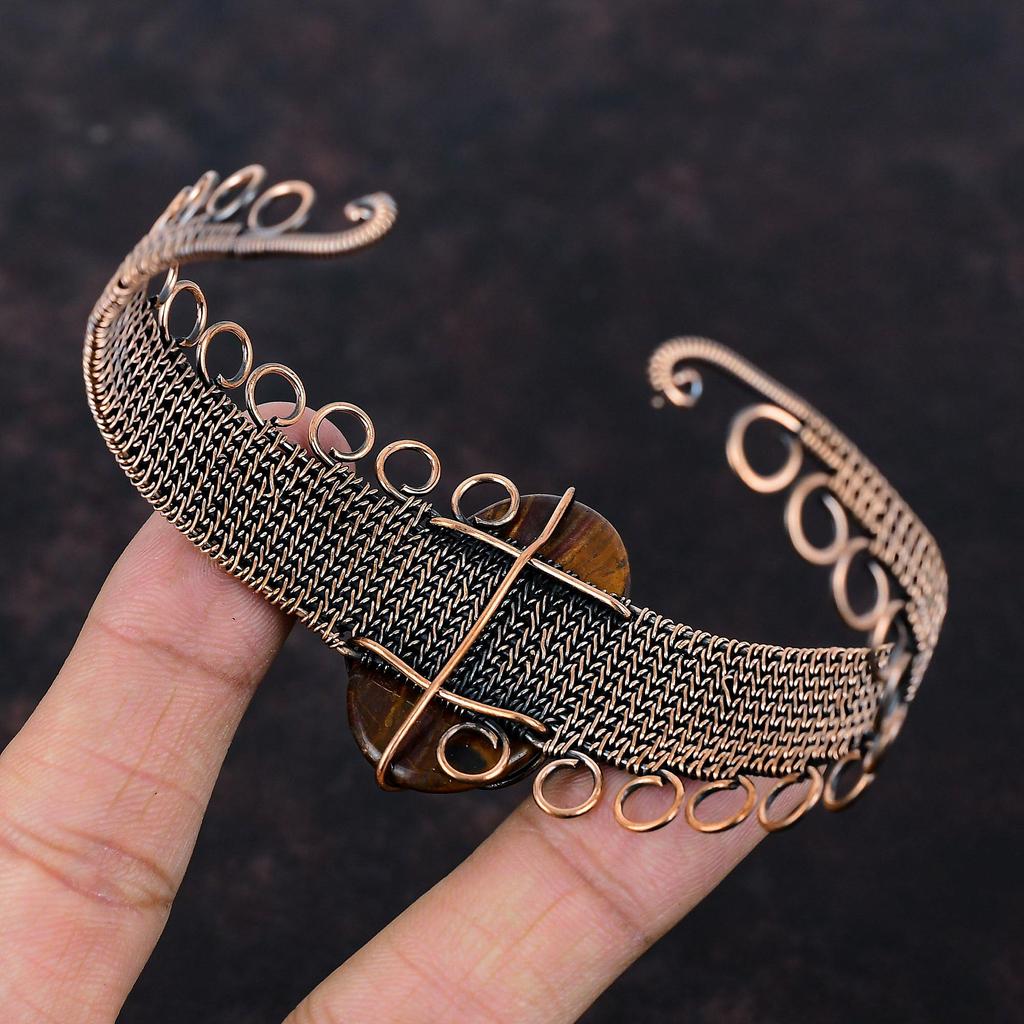 Red Snakeskin Jasper Cuff Bracelet Copper Wire Wrapped Jewelry Adjustable Bangle Handmade Copper Wire Wrap Bangle Gemstone Bracelet For Gift