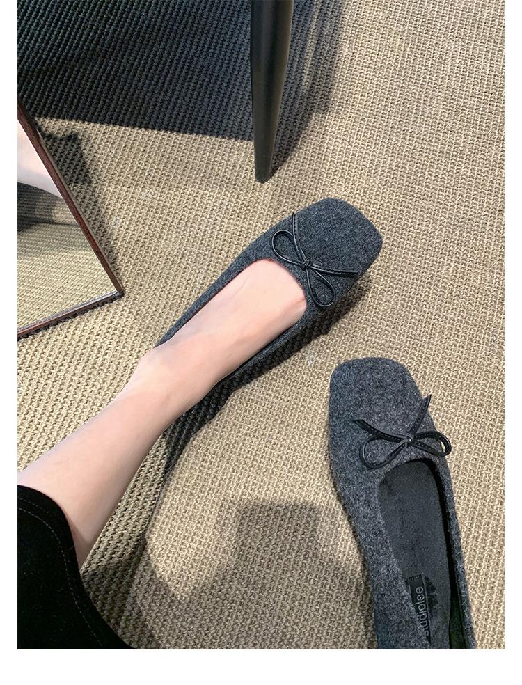 Шерстяная версия~ Универсальные шерстяные туфли-балетки с бантом и открытым верхом женские туфли Мэри Джейн на плоской подошве пушистые туфли женская обувь