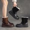Johnature Ретро Шерстяные Теплые Короткие Ботинки Натуральная Кожа Круглый Носок Боковая Молния Толстая Подошва Женская Обувь
