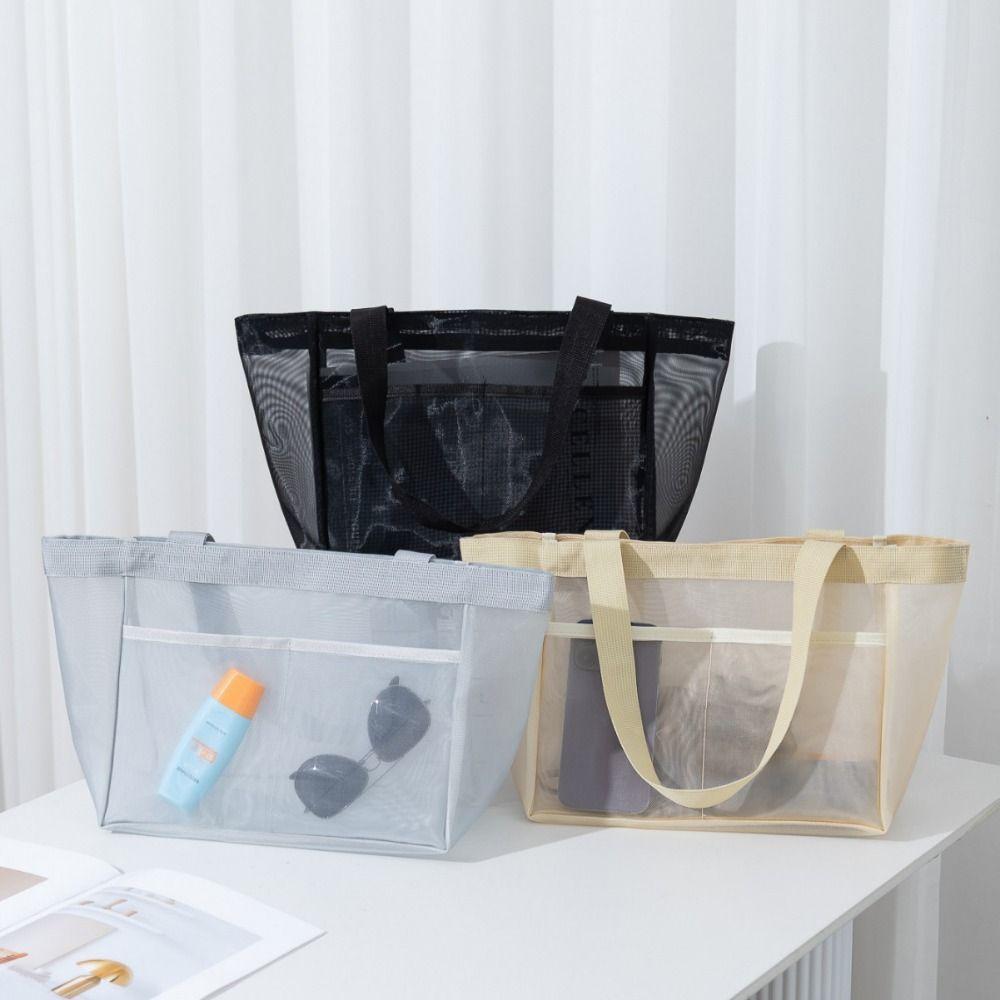Transparent Nylon Mesh Beach Bag Breathable Swimming  Mesh Tote Bathing Wash Pouch  Makeup
