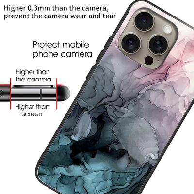 Чехол для iPhone 16 Pro Max с художественным мраморным узором, из закаленного стекла, противоударный