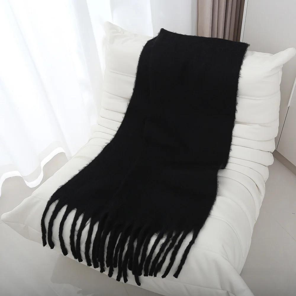 Thickened Extended Solid Color Scarf Women's Autumn Winter Korean Style Angora Student Shoulder Wrap Neck Warmer Pink Macaron