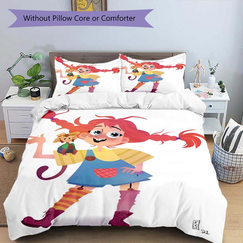 3pcs Duvet Cover Set (1*Duvet Cover + 2*Pillowcase, Without Core), Pippi Longstocking Print Bedding Set, Bedroom Decor, All‑Season, Birthday Gift