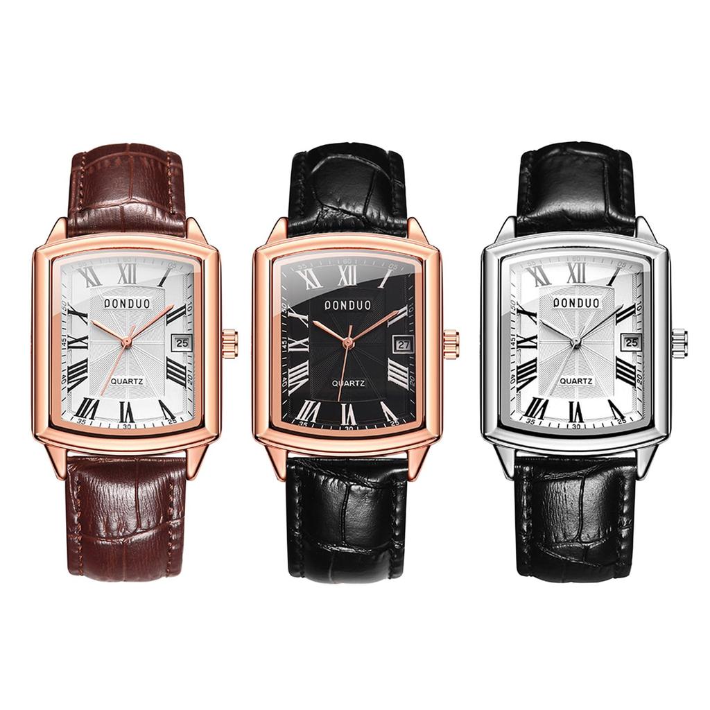 Square Calendar 3ATM Rome Analog PU Leather Belt Quartz Casual Business Watch Simple Stylish Fashion Accessory Birthday Anniversary Christmas Day
