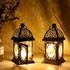 Vintage Candle Holder Lantern Retro Metal Lantern Hanging Battery Operated Table Lamp Light with LED Fairy Lights for Home Decor