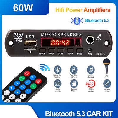 Усилитель 60 Вт постоянного тока 12 В-20 В DIY Плата декодера MP3 Bluetooth 5.3 Аудио модуль Автомобильные часы Автоматическая поддержка громкой связи Поддержка вызовов USB TF FM-радио Музыкальный плеер Динамик