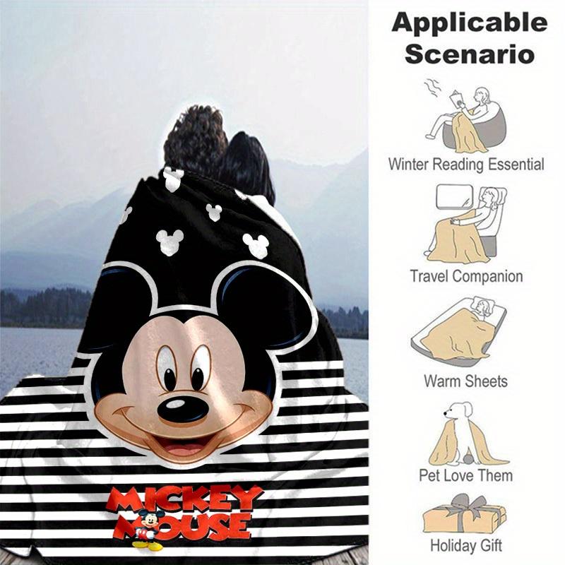 1pc. Mickey Mouse Cartoon Blanket, Soft Throw for Home Decor, Gift Idea, Suitable for All Seasons, Black & White Stripes Design, Perfect for