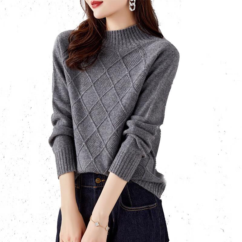 Hengyuanxiang Women's 100% Wool Half-Turtleneck Sweater