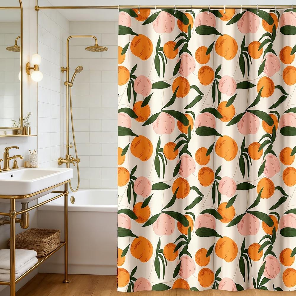 Mildew Proof Orange Peach Shower Curtain with Hook Bathroom Privacy Curtain Dormitory