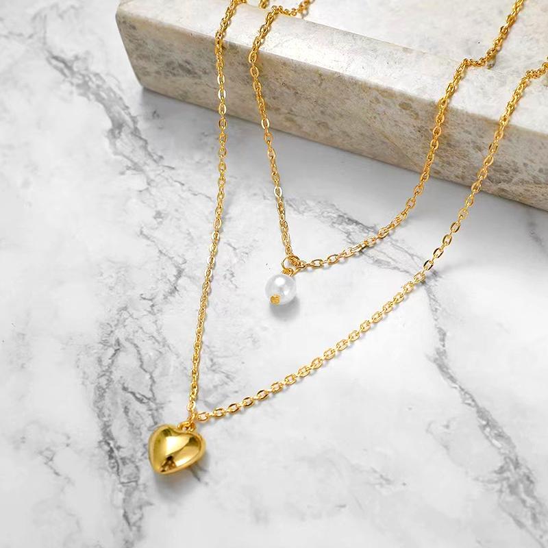 1PC Simple Necklace Collar Jewelry Cloth Accessories Sweet Choker Party Gift European Style Love Heart Imitation Pearl