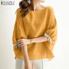 Women Casual Round Neck Summer 3/4 Sleeve Loose Blouse