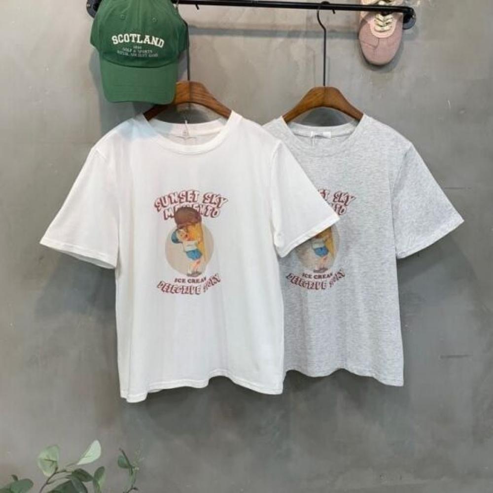 C S In The Room iCe Cream prInTIng leTTerIng ShorT Sleeve T ShirT 2Color