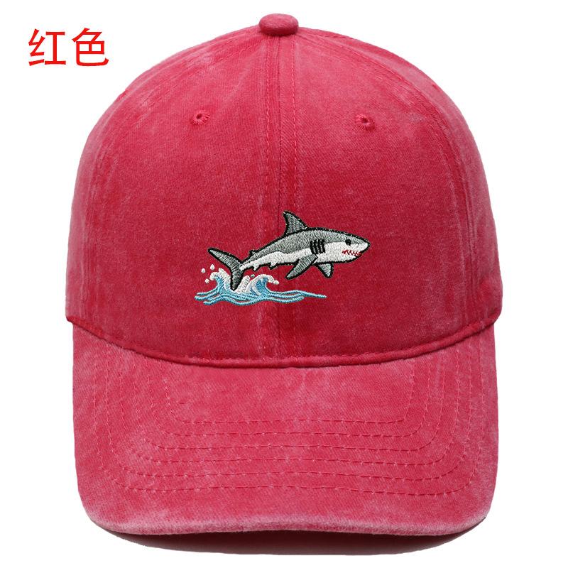 New Wave Shark Embroidery Baseball Cap Washed Retro Men's and Women's Casual Outdoor Shade Cap Tide