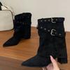 Fashion Eilyken Vintage Design Fashion Belt Buckle Strap Women Ankle Boots Design Pointed Toe Square Heels Shoes Zapatos De Mujes