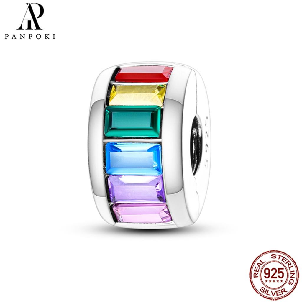 PANPOKI SS925 Sterling Silver Fixed Clip Stopper Beads Fit Bracelets Necklace NEW Luxury Women Gift DIY Jewelry Making