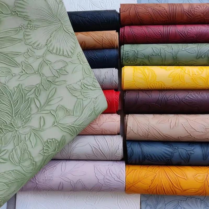50x135cm PU Embossed Flower Faux Leather Fabric Soft Retro Style Synthetic Leather for Home Upholstery Bags Sewing Crafts
