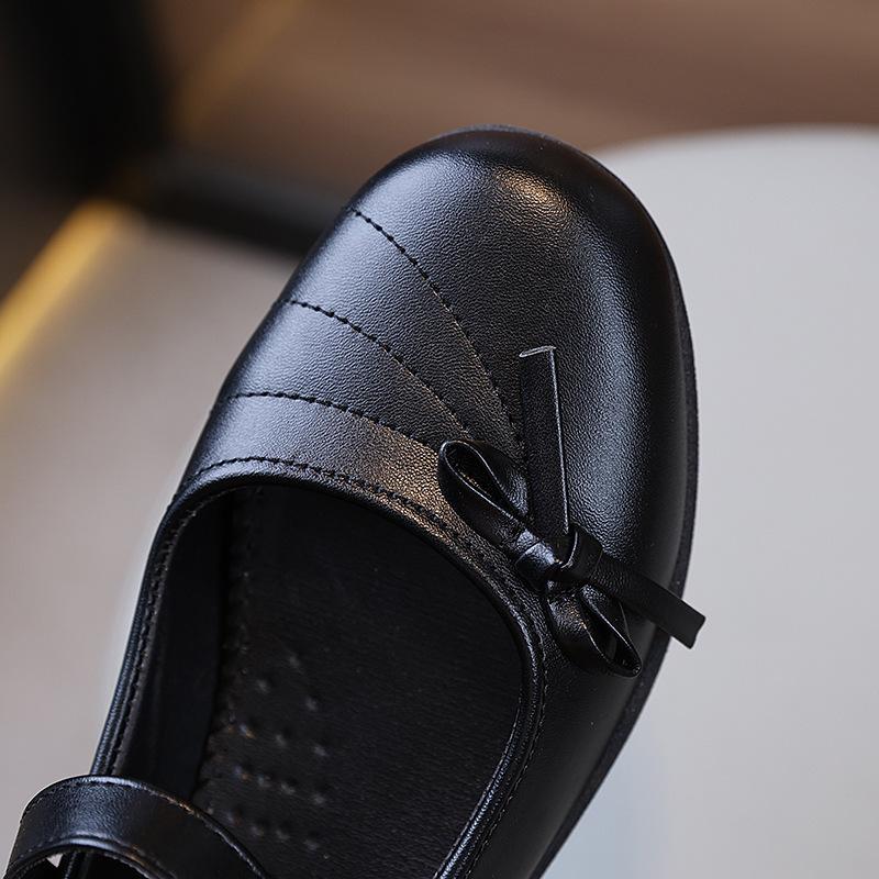 Детские кожаные туфли весна осень новые черные туфли для девочек школьные универсальные детские модные туфли принцессы с бантом на плоской подошве