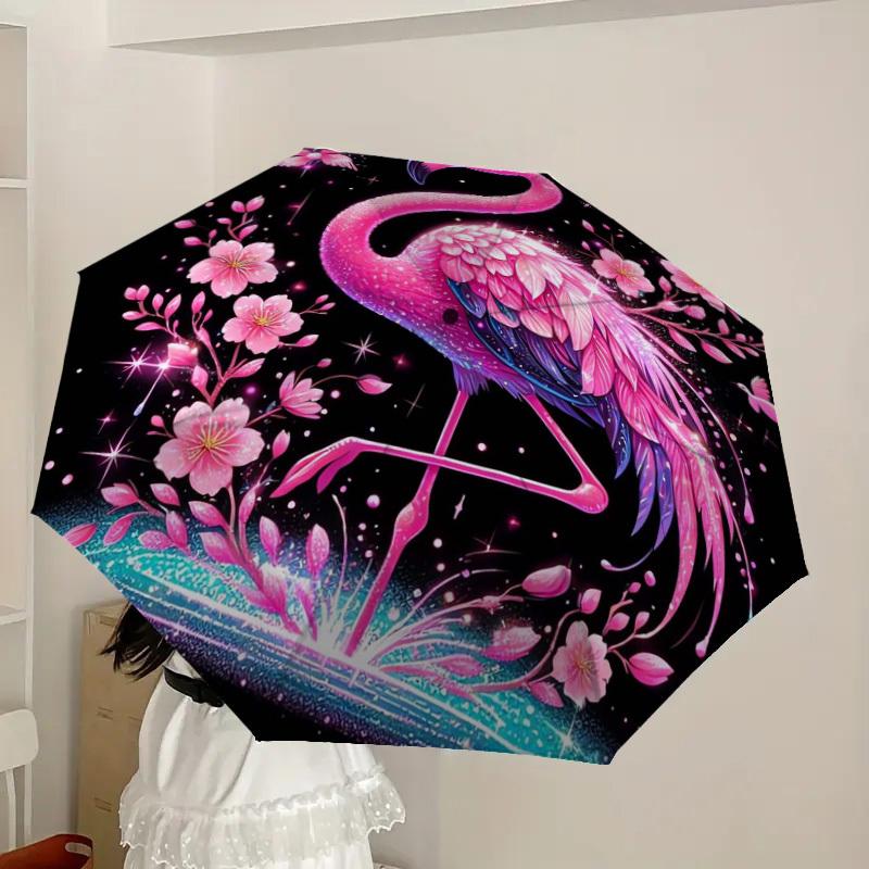 1pc Flamingo Fantasy Floral Night Umbrella with Plastic Handle,Suitable for All Seasons Home Travel Outdoor UmbrellaDD713