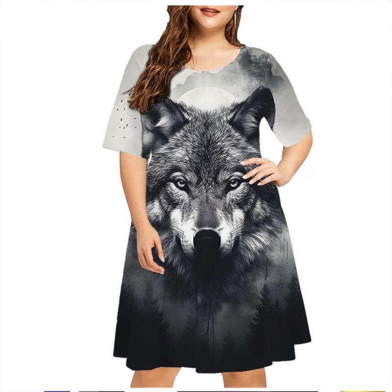 Женское свободное платье Animal Series с коротким рукавом и принтом льва в стиле тай-дай 3D, повседневное летнее платье в уличном стиле