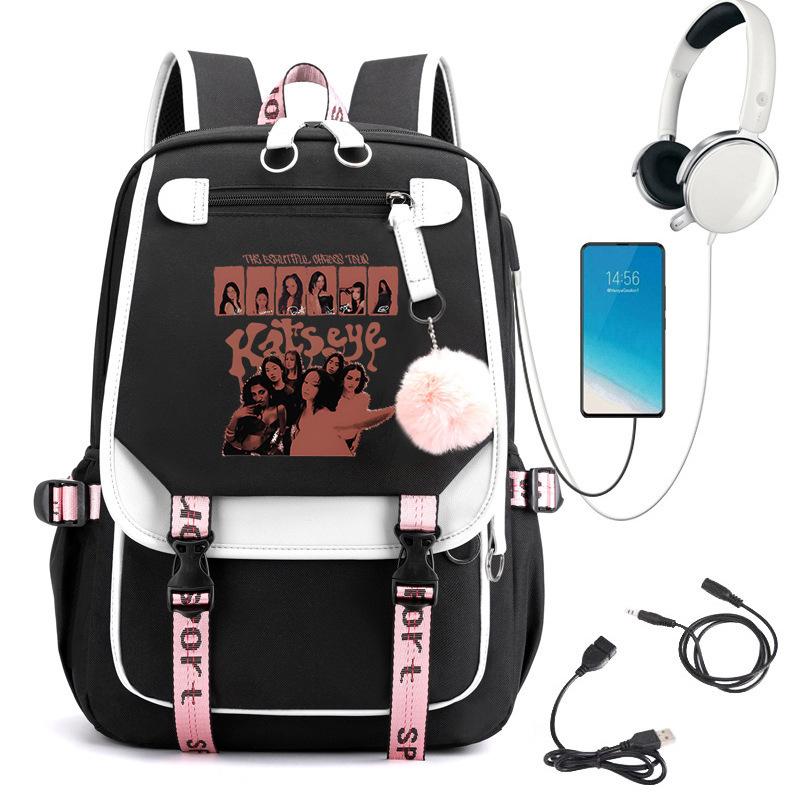 KATSEYE Backpack USB Charging Port Student Bookbag Travel Daypack Fashion Casual Laptop Compatible Large Capacity Water-Resistant 60123-12
