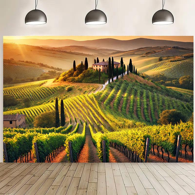 2D plane 1 piece of Tuscan vineyard photography background suitable for indoor/outdoor wall decoration and party celebration