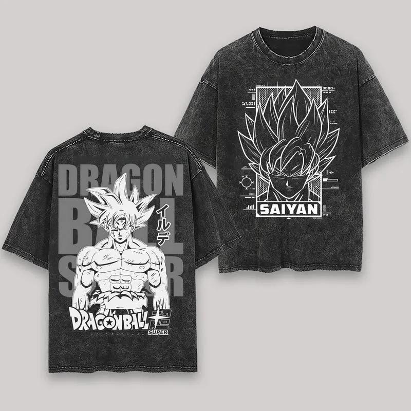New Anime Dragon Ball Printed Tshirt Mens and Womens Washed Tshirt High Quality Vintage Cotton Tshirt Harajuku Tops