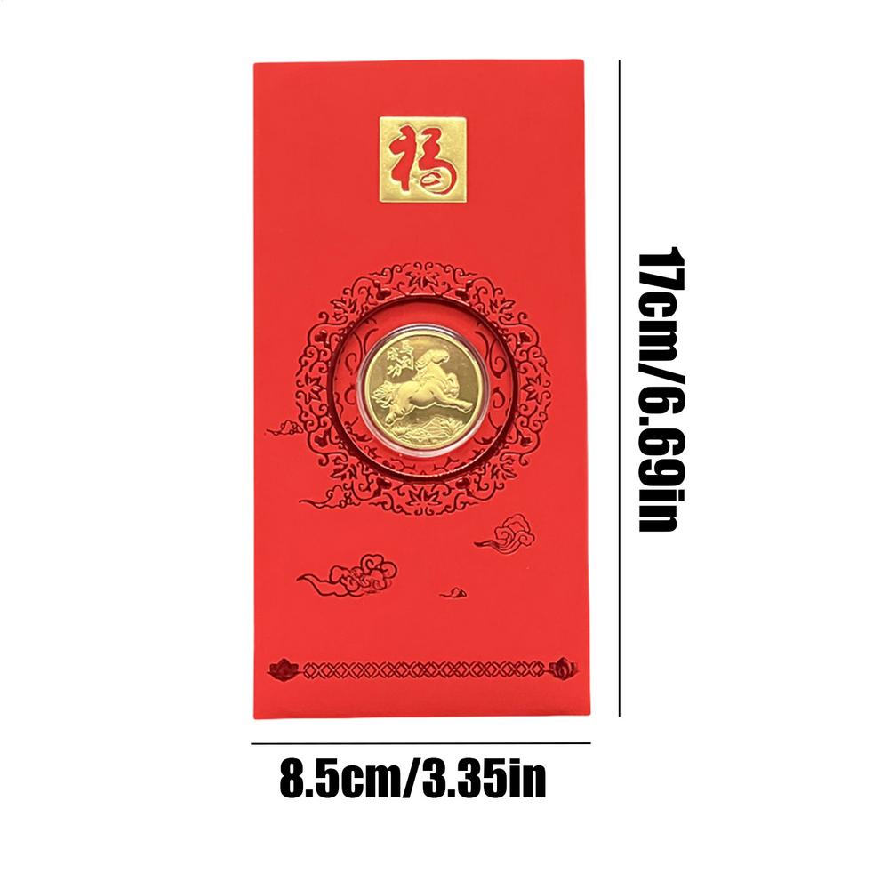 Красные китайские конверты 2026 год Лошади Памятный пакет Коллекционная монета на Новый год Мальчики Девочки Взрослые Пожилые Семья Друзья Зима