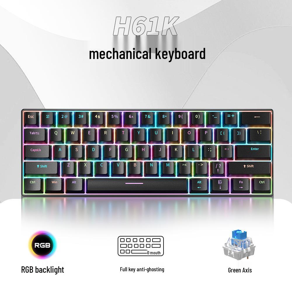 H61K Wired Gaming Mechanical Keyboard with Mixed Switches and RGB Lighting