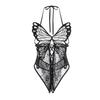 Women's Butterfly Sheer Halter Backless Bodysuit Costume Set
