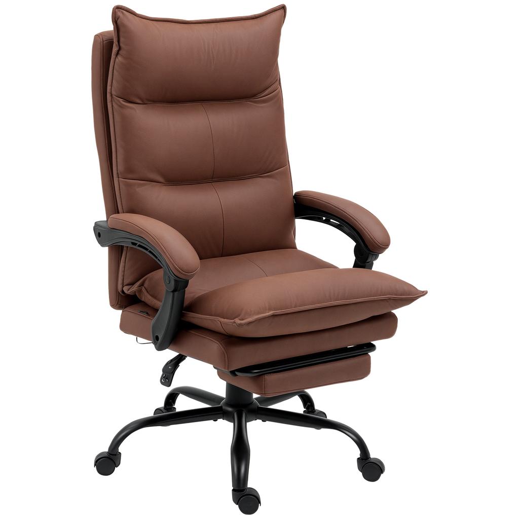 Office Chair, Heated and Massaging, Adjustable Height, Reclining Backrest, 66 x 74 x 121.5 cm, Brown
