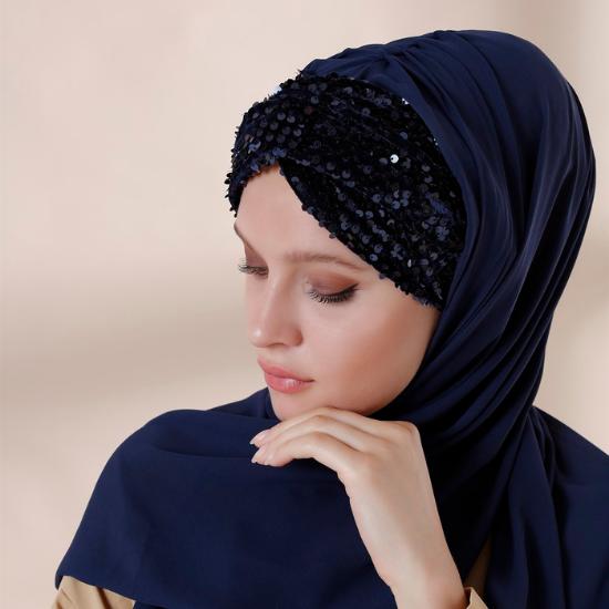 Differenza Роскошный хиджаб-шарф Абая из шифона Мусульманские женщины носят свадебные тюрбаны