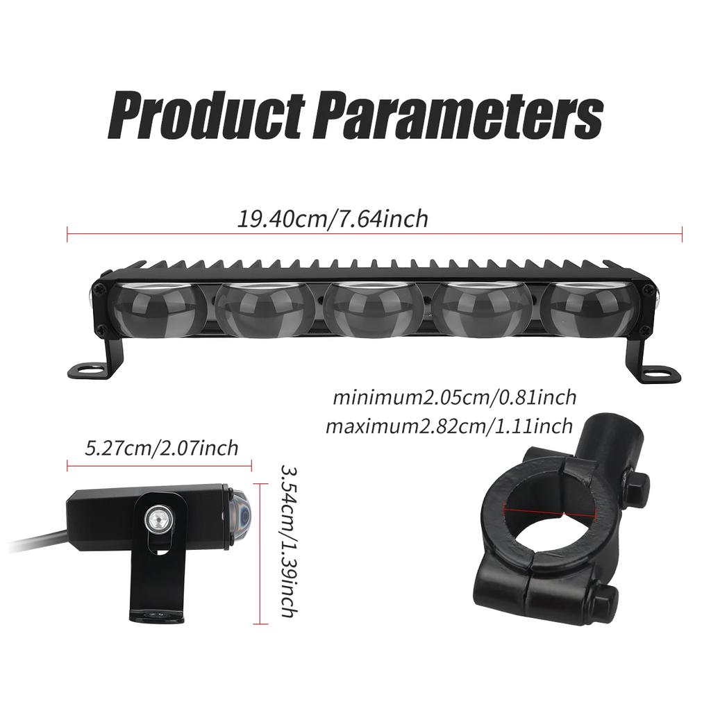 Мотоциклетная фара Светодиодная световая панель 5 линз для руля 12-24 В Прожектор LED С выключателем Комплект Подходит для большинства рулей Белый Желтый