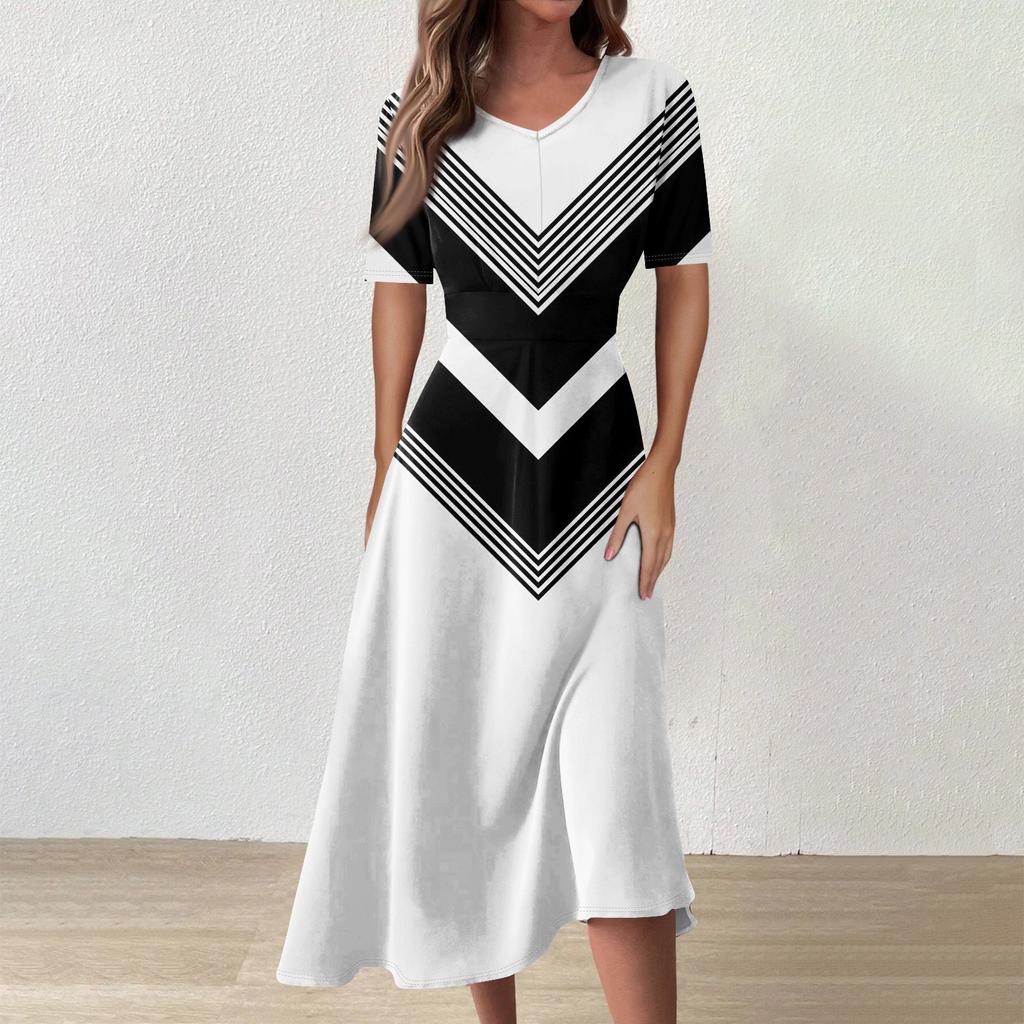 Women's  Casual Printing Summer Dress Short Sleeve Sundress Tank Dresses Beach Dress