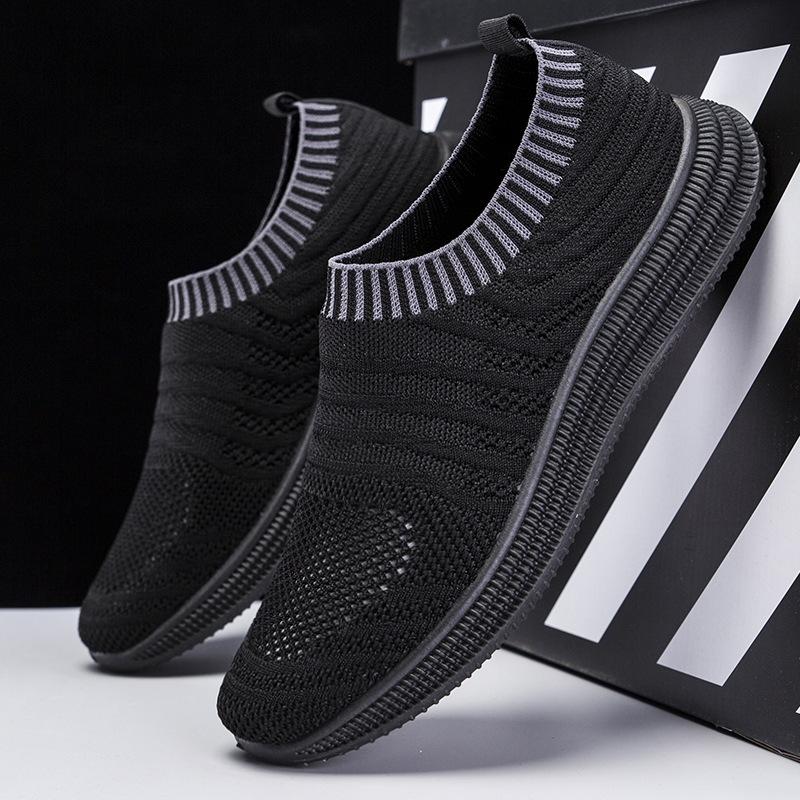 Spring fly-woven mesh sneakers men's new breathable walking driving casual shoes soft sole soft surface comfortable men's shoes